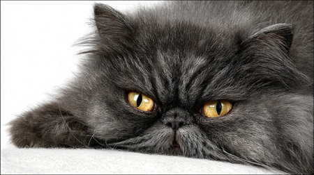 Beautiful Persian Cat Portrait with Lush Fur and Bright Yellow Eyes, Isolated on a Soft Backgroundの素材