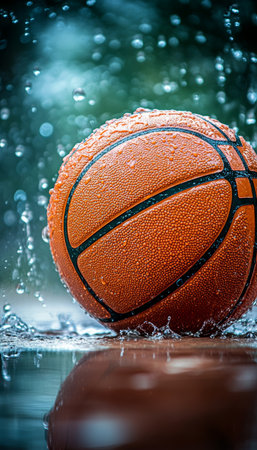 A Resilient Basketball Remains Unscathed Amidst a Torrential Downpour, Symbolizing Unyielding Spiritの素材