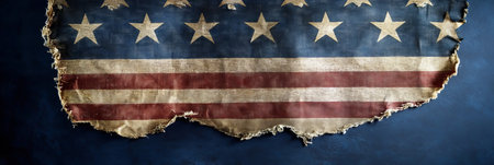 American Independence Concept with Worn Out United States Flag Featuring Red Stripes and Blue Fieldの素材
