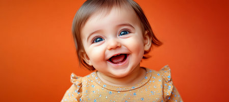 Joyful baby girl with infectious laugh and bright eyes, radiating sweetness and delightful charismaの素材