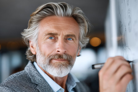 Creative Professional Brainstorming Ideas at Whiteboard, Developing Innovative Strategiesの素材