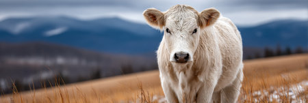 Majestic Charolais Cattle Portraits on Serene Hillside A Symbol of Bovine Elegance and Graceの素材