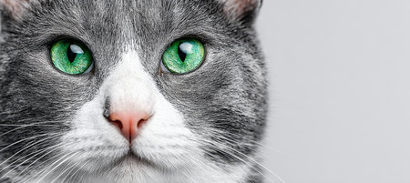 Charming Munchkin Cat with Striking Emerald Eyes Posing Gracefully Against a Soft Light Backgroundの素材