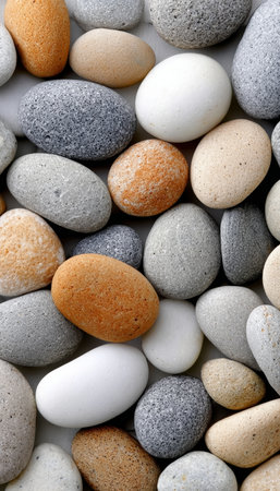 Elegant Assortment of Smooth River Rock Pebbles in Earthy Colors for Beautiful Landscaping Designsの素材