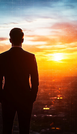 Ambitious Business Leader Envisioning Future Success in a Dynamic Urban Landscape, Visionary Outlookの素材