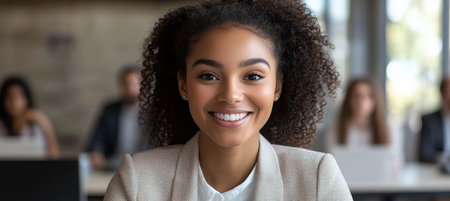 Smiling Professional at Online Diverse Team Conference with Friendly Colleagues at Home and Officeの素材