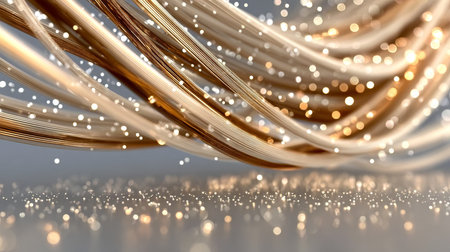 Elegant Metallic Waves Flowing in a Cascade of Gold, Glittering Under Soft Light, Abstract Designの素材