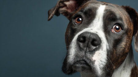 Noble Boxer Dog with Brindle Markings Gazes with Captivating Eyes and Affectionate Natureの素材
