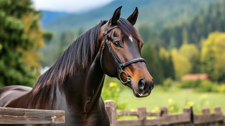 Elegant Quarter Horse Grazing in Lush Green Pasture Under Clear Blue Sky, Serene Nature Sceneの素材
