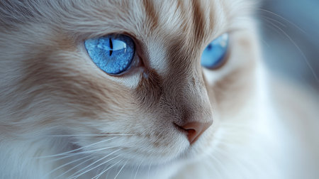 Charming Ragamuffin Cat in Studio Portrait, Soft Fur, Beautiful Blue Eyes, Adorable and Captivatingの素材