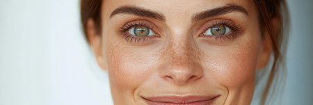 Stunning Woman with Flawless, Glowing Skin after Professional Facial Treatment for Radiant Beautyの素材