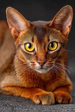 Mesmerising Portrait of a Copper Coated Abyssinian Cat with Warm Gold Eyes in Studio Settingの素材