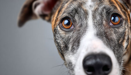 Expressive Greyhound Dog Looking Closely at the Camera, Charming Canine with Elegant Featuresの素材