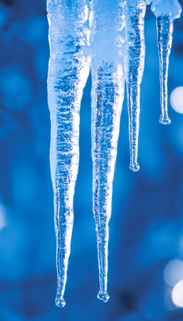 Mesmerizing Icicle Display with Sparkling Winter Frozen Crystals, Evoking Tranquility and Beautyの素材