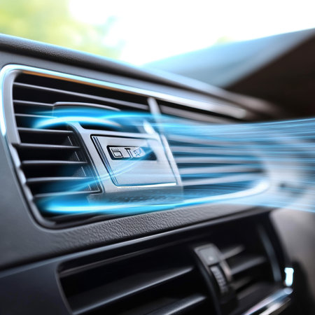 Cool Blue Air Conditioning Vent in Car Circulating Refreshing Air for a Comfortable Driveの素材