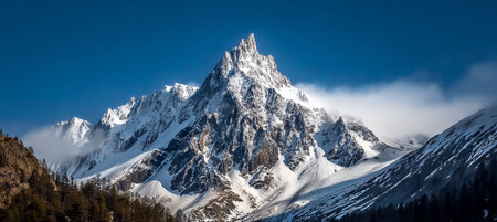 Stunning Winter Mountain Panorama Majestic Peak Beneath Clear Blue Sky in Serene Wilderness Sceneの素材