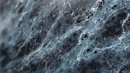 Elegant Black and Blue Marbled Surface with Intricate Fossil Textures for Abstract Art Designの素材