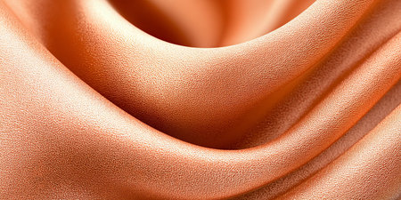 Elegant Orange Silk Fabric in Soft Folds for Artistic Dcor, Luxurious Textile Background Designの素材