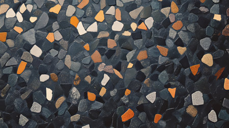 Elegant and Stylish Dark Terrazzo Background Featuring Colorful Stone Fragments for Design Purposesの素材