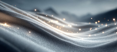 Surreal Cold Serenity A Dreamlike Landscape of Ice and Snow with Golden Illuminations and Mystiqueの素材