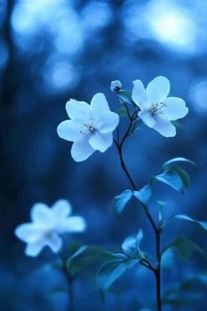 Delicate White Blooms Illuminated by Soft Light, Showcasing Nature s Beauty in Closeup Photographyの素材