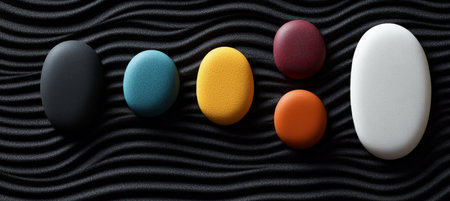Colorful Stones with Sand Ripples in a Tranquil Spa Environment for Calming Minimalist Decorationの素材