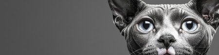 Stunning Close-up of a Graceful Sphynx Cat with Expressive Eyes Against a Soft Gray Backgroundの素材
