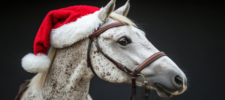A Majestic White Horse Wearing a Santa Hat, Ready to Spread Christmas Cheer and Holiday Spiritの素材