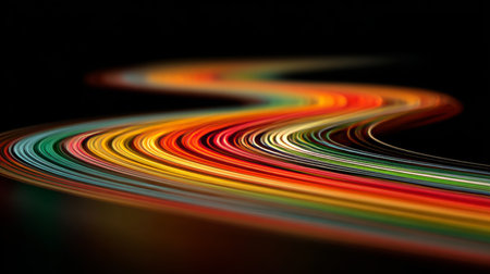 Vibrant and Colorful Abstract Light Streams Creating Dynamic Motion in a Dark Void Backgroundの素材