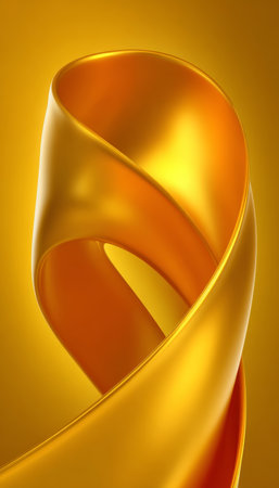 Elegant Golden Ribbon Abstract Art with Reflective Metallic Design and Winding Creativity Backgroundの素材