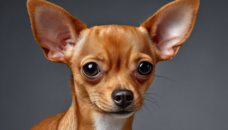 Charming Chihuahua with Big Expressive Eyes Posing Elegantly Against a Soft Neutral Gray Backgroundの素材