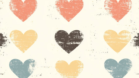 Seamless Pattern of Muted Colored Heart Motifs for Graphic Design and Valentines Day Celebrationsの素材