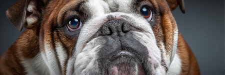 Adorable Bulldog Headshot A Close-Up Portrait of a Happy Bulldog Against a Clear Backgroundの素材