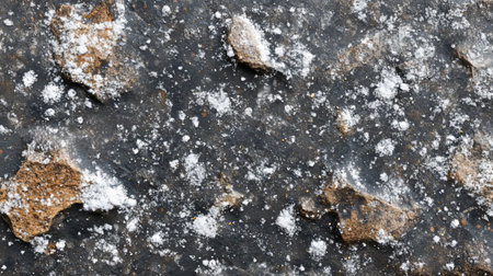 Textured Concrete Surface with Snow in Winter, Highlighting Gritty Elegance and Natural Patternsの素材