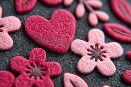 Valentine s Day Handcrafted Floral Arrangement with Hearts in Macro Photography and Textile Patternsの素材