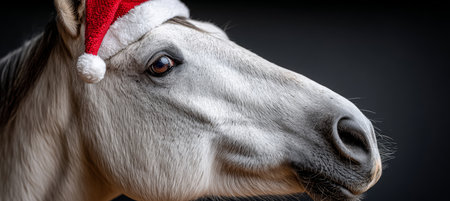 Charming Holiday Horse Portrait Festive Equine Canvas for Christmas Celebrations and Joyous Seasonsの素材