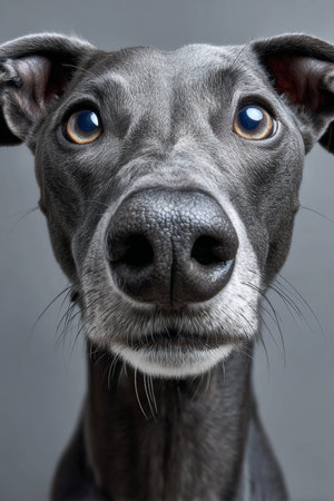 Elegant Greyhound Portrait Session, Captivating Canine Charm on Neutral Backdrop, Striking Beautyの素材