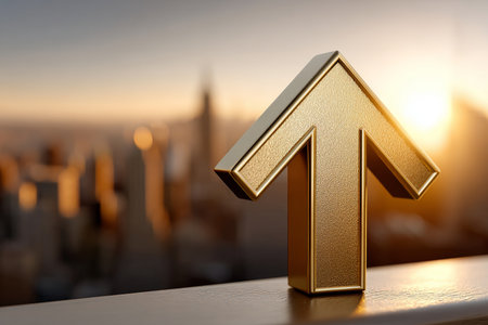 Symbolizing Progress and Growth in Business with a Cityscape Backdrop of Urban Development Trendsの素材