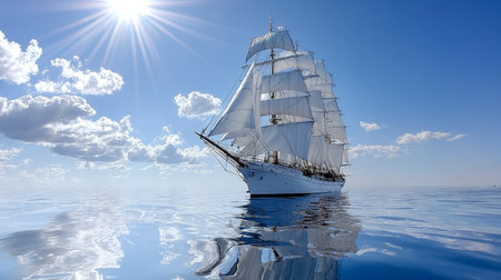Majestic Tall Ship Sailing on the Open Sea Under a Clear Sky, A True Symbol of Adventureの素材