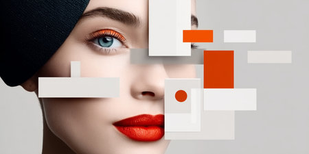 Abstract Beauty Aesthetic Portrait of a Creative Woman with Geometric Accents and Stylish Makeupの素材