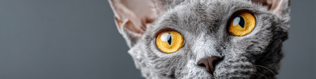 Close-Up Portrait of a Devon Rex Cat with Striking Amber Eyes Against a Clean Background, Calm Vibesの素材