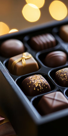 Assorted Gourmet Chocolates in Elegant Box with Ribbons for Special Occasions and Sweet Celebrationsの素材