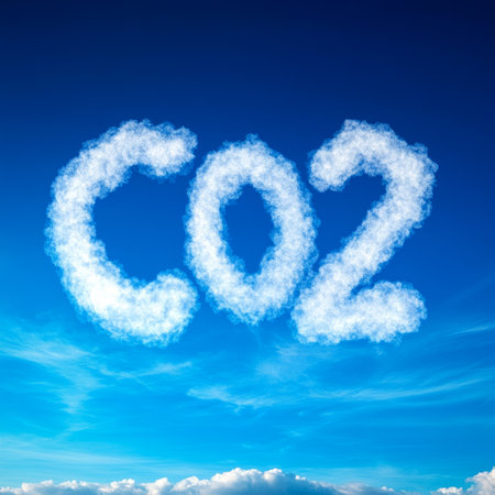Awareness of Environmental Pollution Carbon Dioxide Emissions Symbolized in a Cloudy Blue Skyの素材