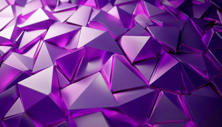 Abstract Geometric Design Featuring Purple Tones Reflecting Light in Triangular Facets and Shapesの素材
