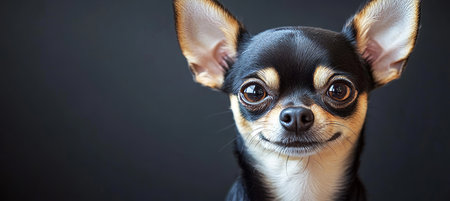 Adorable Chihuahua Portrait Showcasing Its Large, Expressive Eyes Against a Soft Gray Backgroundの素材