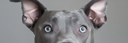 Blue Great Dane Gazing Intently, Close-Up Portrait with Deep Soulful Eyes on Neutral Gray Backgroundの素材