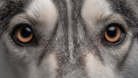 Siberian Husky with soulful eyes and beautiful grey fur, capturing the essence of canine charm.の素材