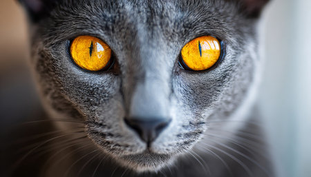 Graceful Russian Gentleman Exquisitely Charming Feline with Stunning Orange Eyes in Soft Focusの素材