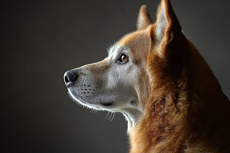 Captivating Portrait of a Dog with Intense Expression, Showcasing Canine Cognition and Emotionsの素材