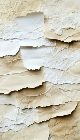 Elegant Beige and White Abstract Background with Aged Paper Textures and Handmade Artwork Layersの素材